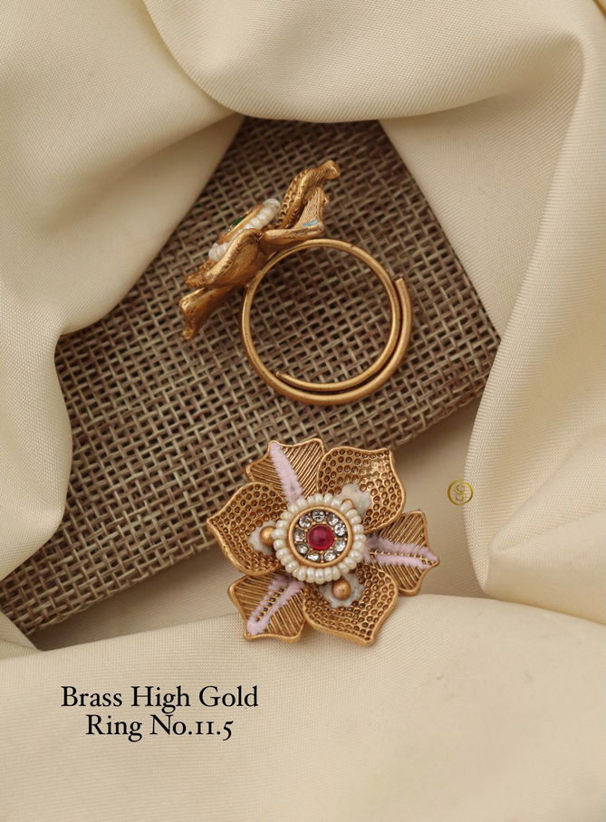 Brass High Gold Matte Ring Set 5 Wholesale Price In Surat
